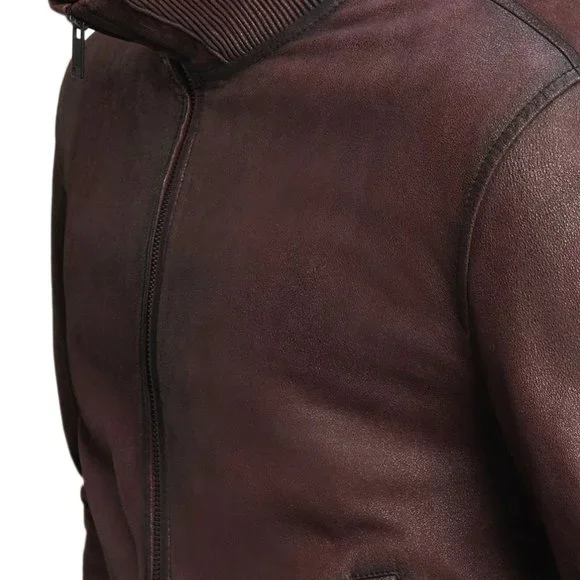 John Varvatos Star USA Men's Dani Goatskin Leather Zip Bomber Jacket Bordeaux - Picture 3 of 7